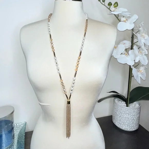 Boho Beaded Pearl Tassel Necklace - Picture 1 of 12